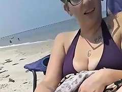 Slut Gets Super Wet Touching Her Hairy Pussy At The Public Beach